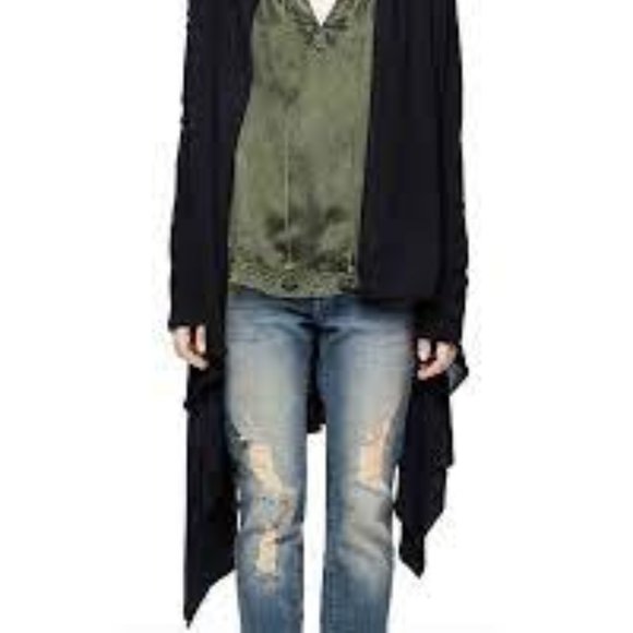 Zadig & Voltaire Deluxe Cambi Black Cashmere Asymmetrical Sweater Cardigan L - Picture 1 of 6
